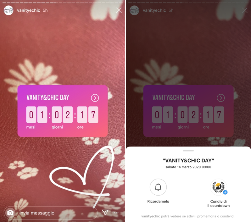 stickers Countdown storie di instagram