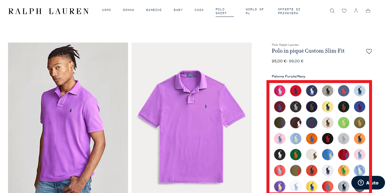 Ralph Lauren scheda prodotto con varianti