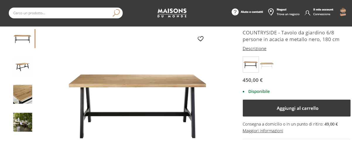 Esempio Maison du Monde scheda prodotto
