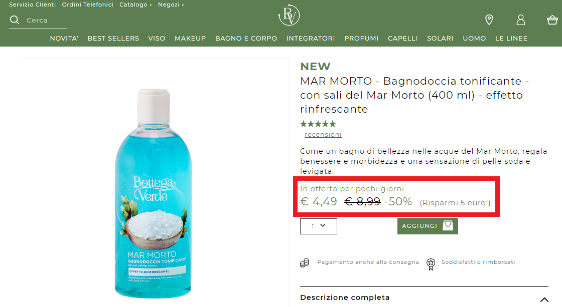 Come mostrare lo sconto -scheda prodotto ecommerce