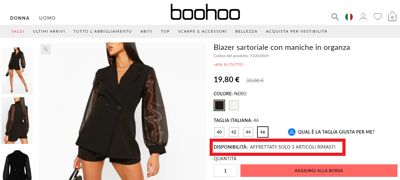 Ecommerce applicazione della leva di scarsità