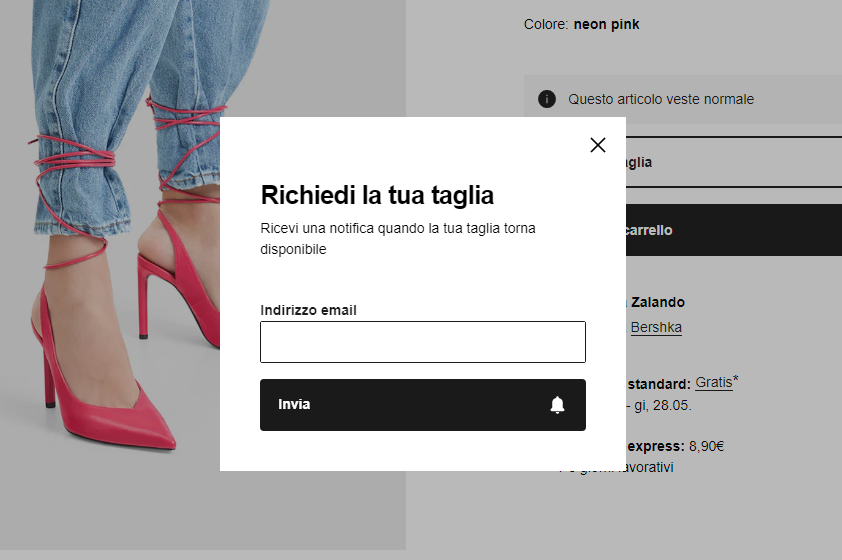 Ecommerce Zalando politica prodotti non disponibili