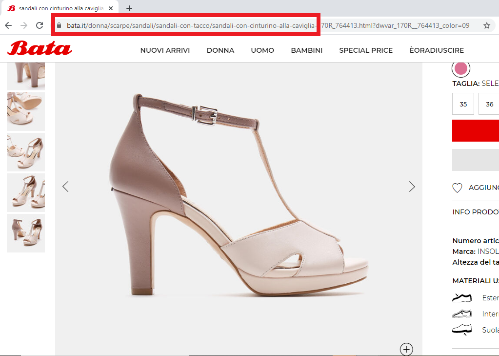 URL prodotto corretto per scheda prodotto ecommerce