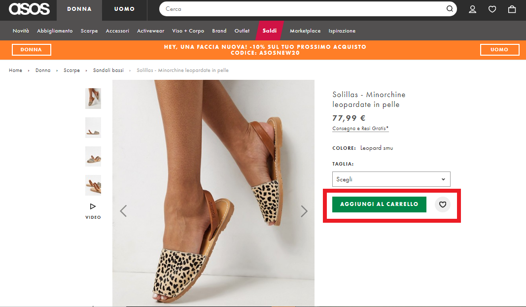 Pulsante Call to action ecommerce