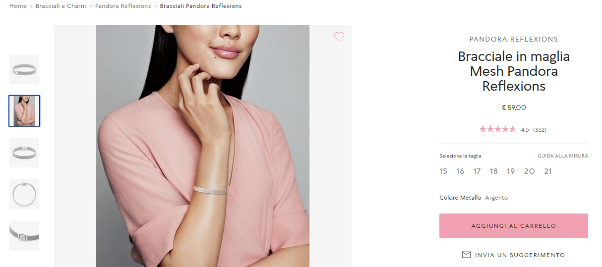 Pandora foto del prodotto in uso nella scheda prodotto ecommerce