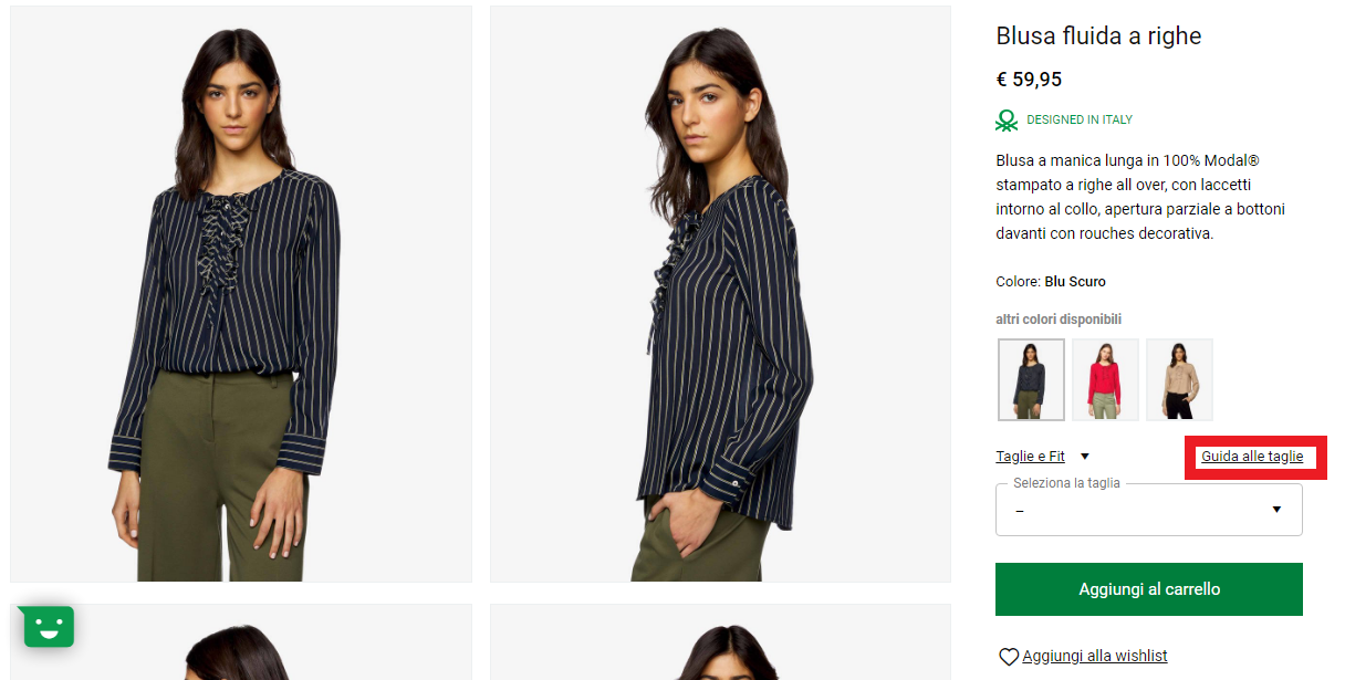 Scheda prodotto ecommerce Benetton